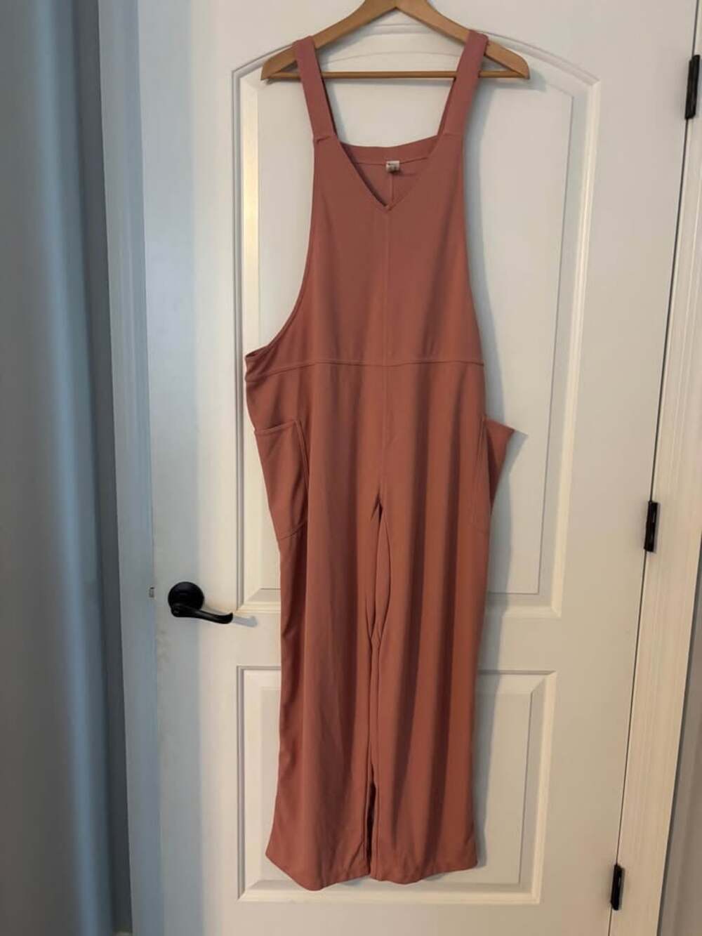 Halara Waffle Knit Wide Leg Casual Overalls Jumpsuit Rose Tan XL Regular